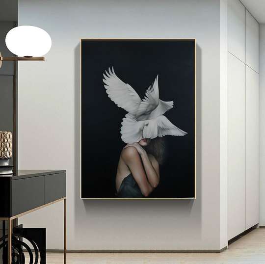 Картина в Раме - Девушка лебедь, 90 x 120 см