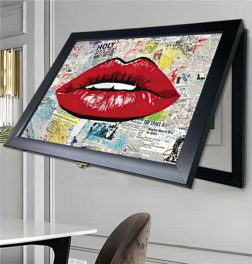 Мультифункциональная Картина - красные губы, 30x40cm, Белая Рама